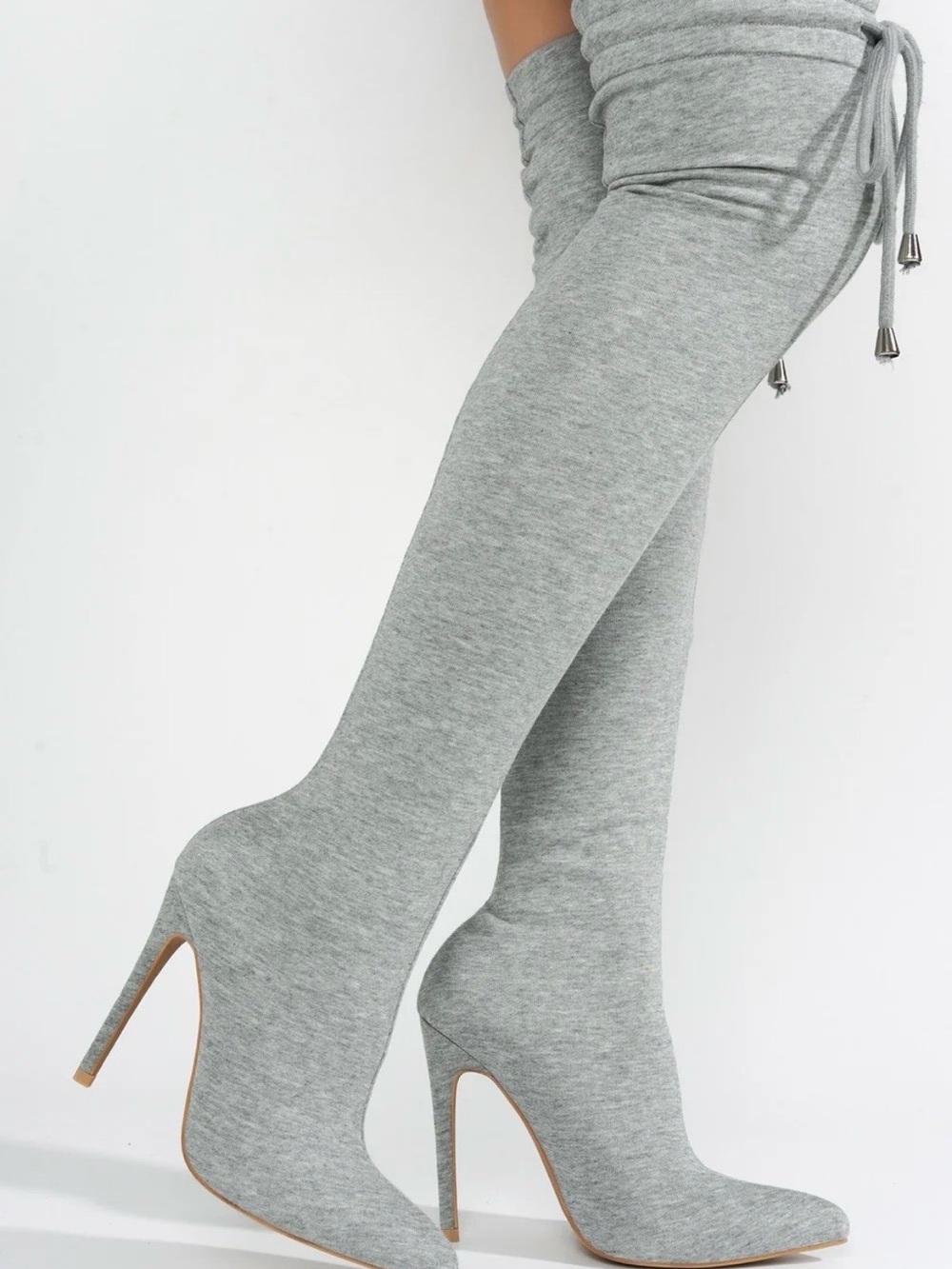 Cape Robbin Viral Gray Over-the-Knee Stretch Sock Boot with Stiletto Heel